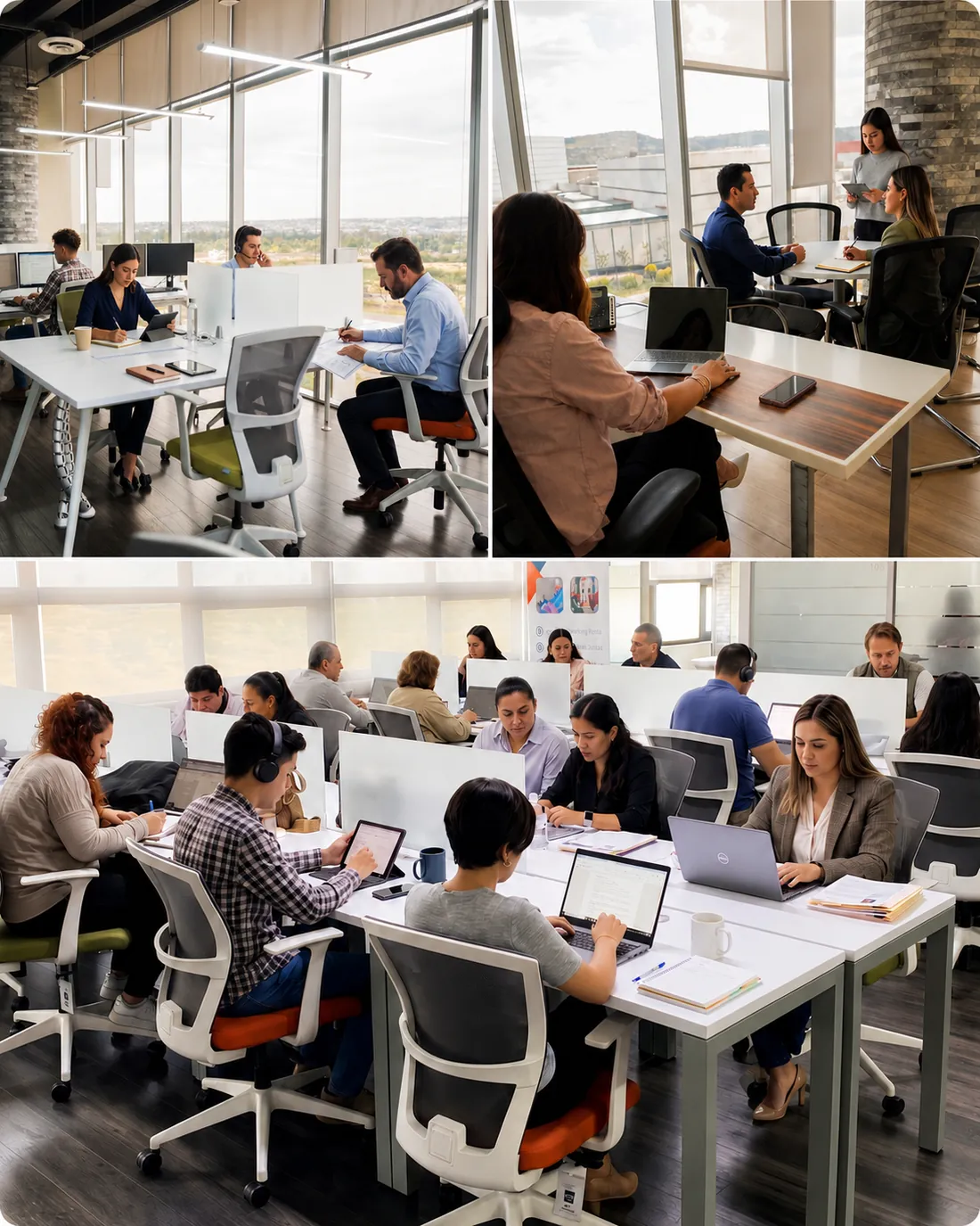Profesionales trabajando en los espacios de GPD Business Center en Querétaro